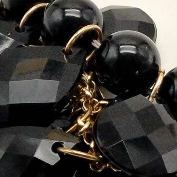 Black Faceted Resin Statement Bib Necklace Gold-tone Chain NWOT - Picture 4 of 14